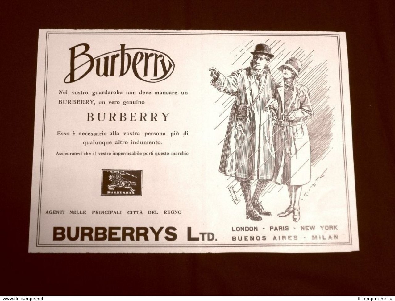 Pubblicità dei 1932 Impermeabile Burberry Burberrys LTD. London