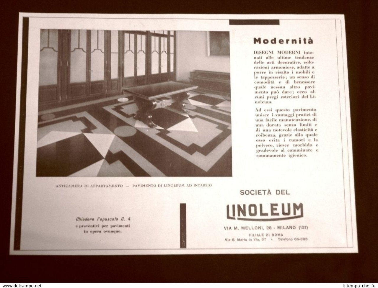 Pubblicità dei 1932 Pavimento Linoleum ad intarsio | Immagine principale