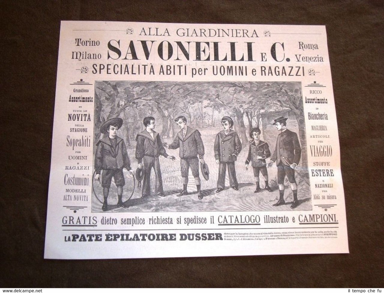 Pubblicità dei primi del 1900 Giardiniera Savonelli Abiti per ragazzi …