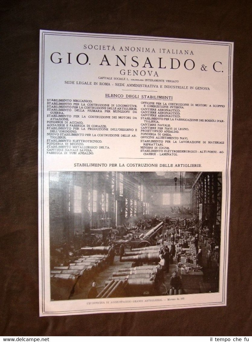 Pubblicità dei primi del '900 Gio. Ansaldo di Genova Mortaio …