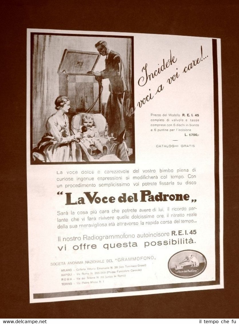 Pubblicità dei primi del '900 Grammofono La Voce del Padrone …
