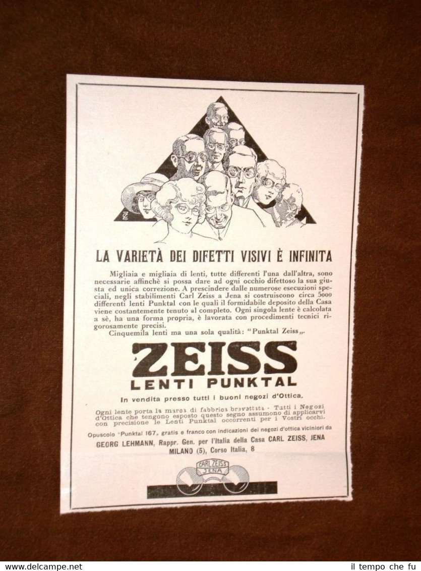 Pubblicità dei primi del '900 Lenti Punktal Carl Zeiss - …