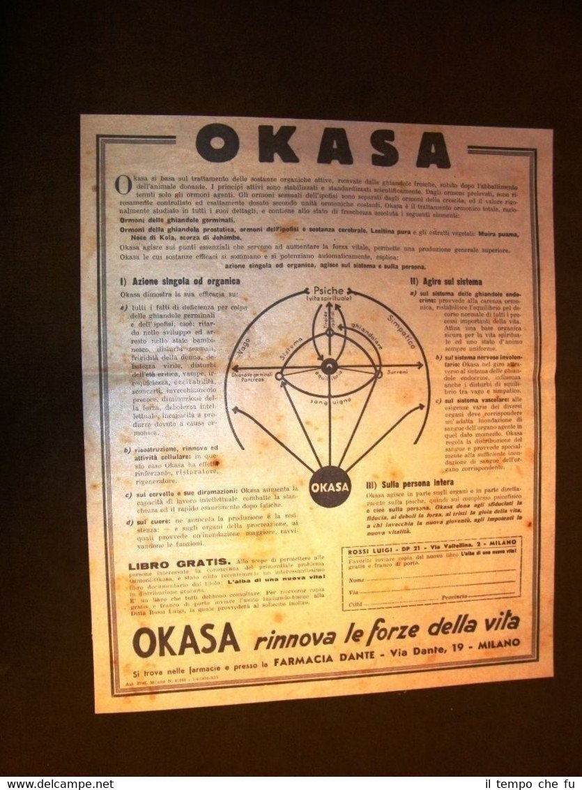 Pubblicità dei primi del '900 Rivitalizzante Okasa Farmacia Dante - …