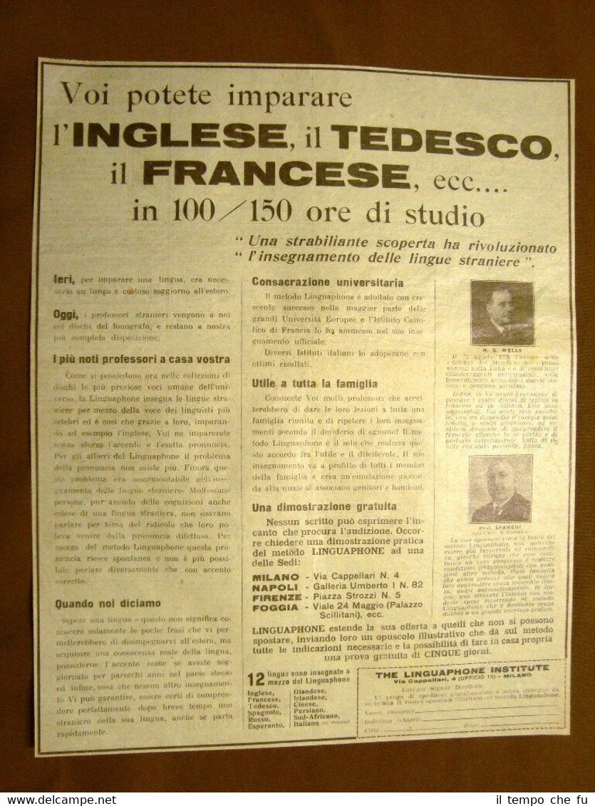 Pubblicità dei primi del '900 The Linguaphone Institute Milano Corso …