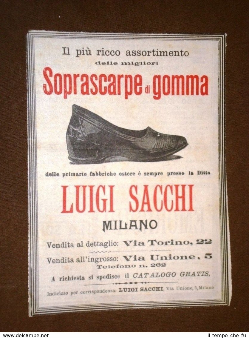 Pubblicità del 1901 Sovrascarpe di gomma Luigi Sacchi Milano