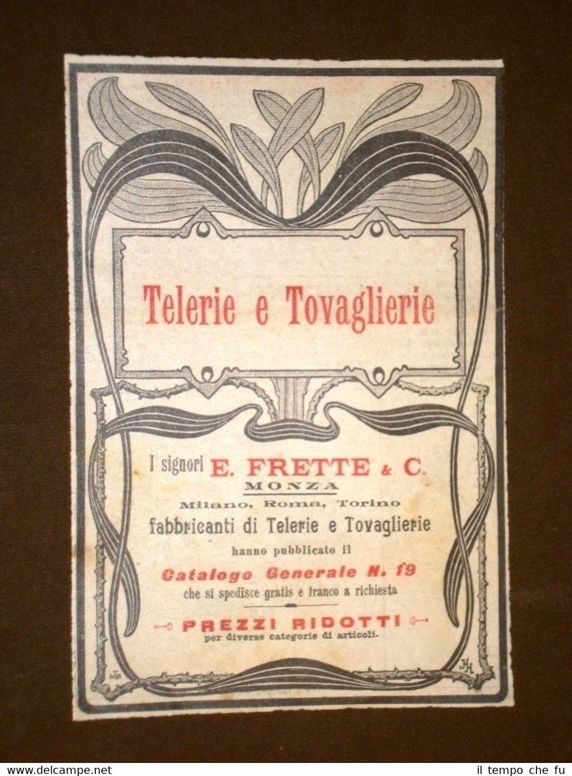 Pubblicità del 1901 Telerie e tovaglierie E.Frette & C. Monza