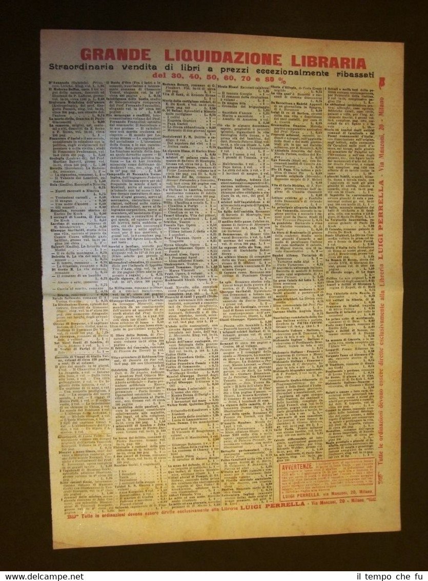 Pubblicità del 1907 Liquidazione Libreria Luigi Perrella - Milano