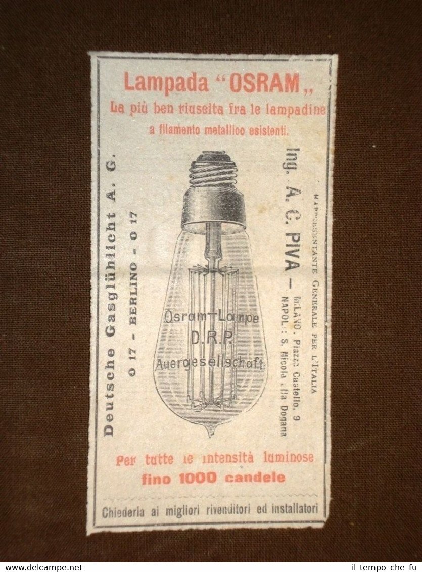 Pubblicità del 1910 Lampada Osram La più ben riuscita tra …