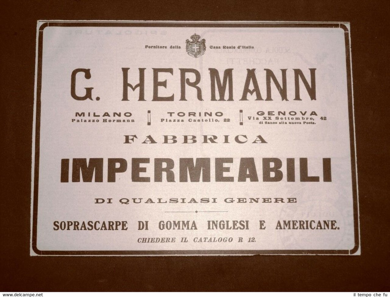 Pubblicità del 1914 Fabbrica d'impermeabili G.Hermann Milano - Torino - …