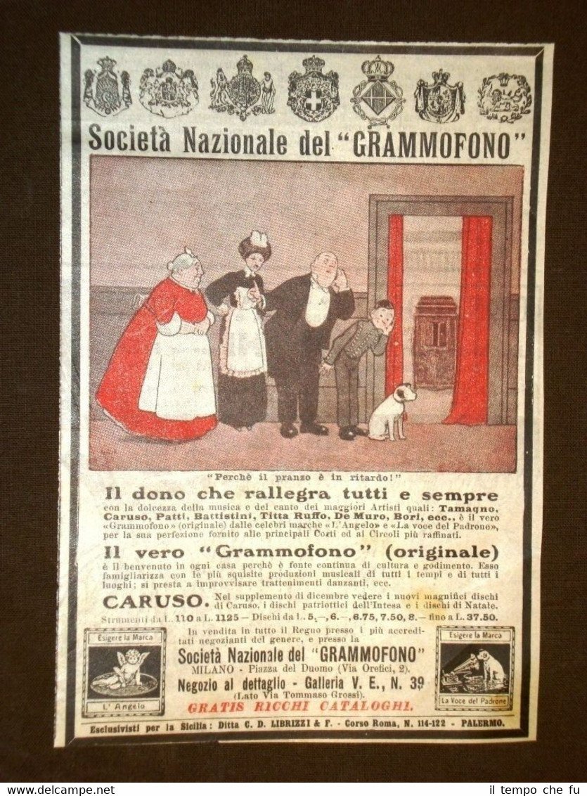 Pubblicità del 1914 Grammofono Società Nazionale del grammofono - Milano