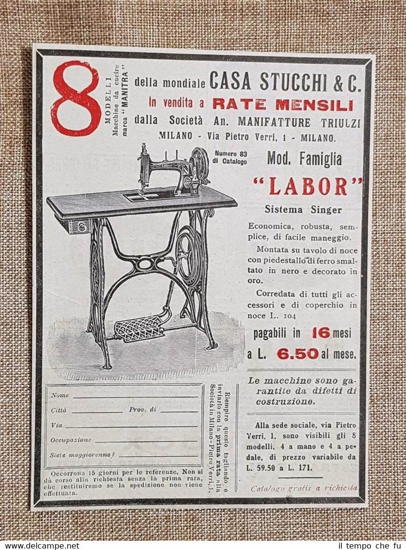 Pubblicità del 1914 Macchina da cucire Labor Casa Stucchi & …