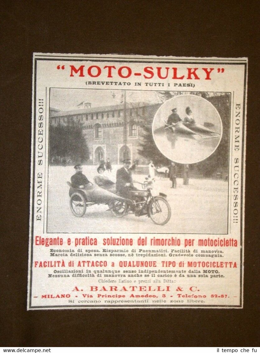 Pubblicità del 1914 Moto-Sulky Rimorchio per motocicletta Baratelli & Co. …