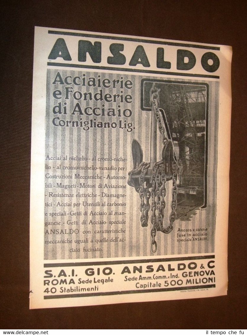 Pubblicità del 1920 Acciaierie e fonderie d'acciaio Ansaldo Tema #017