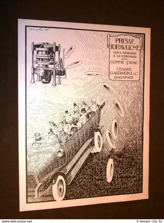 Pubblicità del 1920 Pressa per montaggio e smontaggio gomme Galbini …