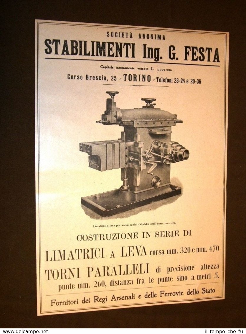 Pubblicità del 1920 Stabilimenti Ing.Festa di Torino + Automobile o …