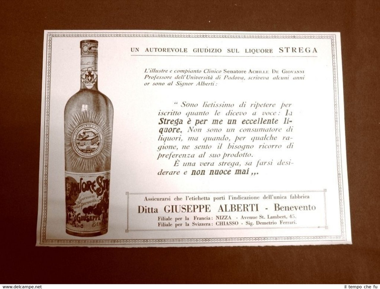 Pubblicità del 1924 Liquore Strega Eccellente liquore Ditta G. Alberti …