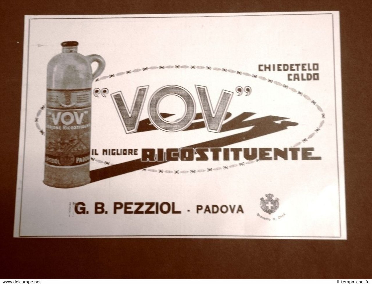 Pubblicità del 1924 Liquore VOV Il migliore ricostituente G.B.Pezziol Padova