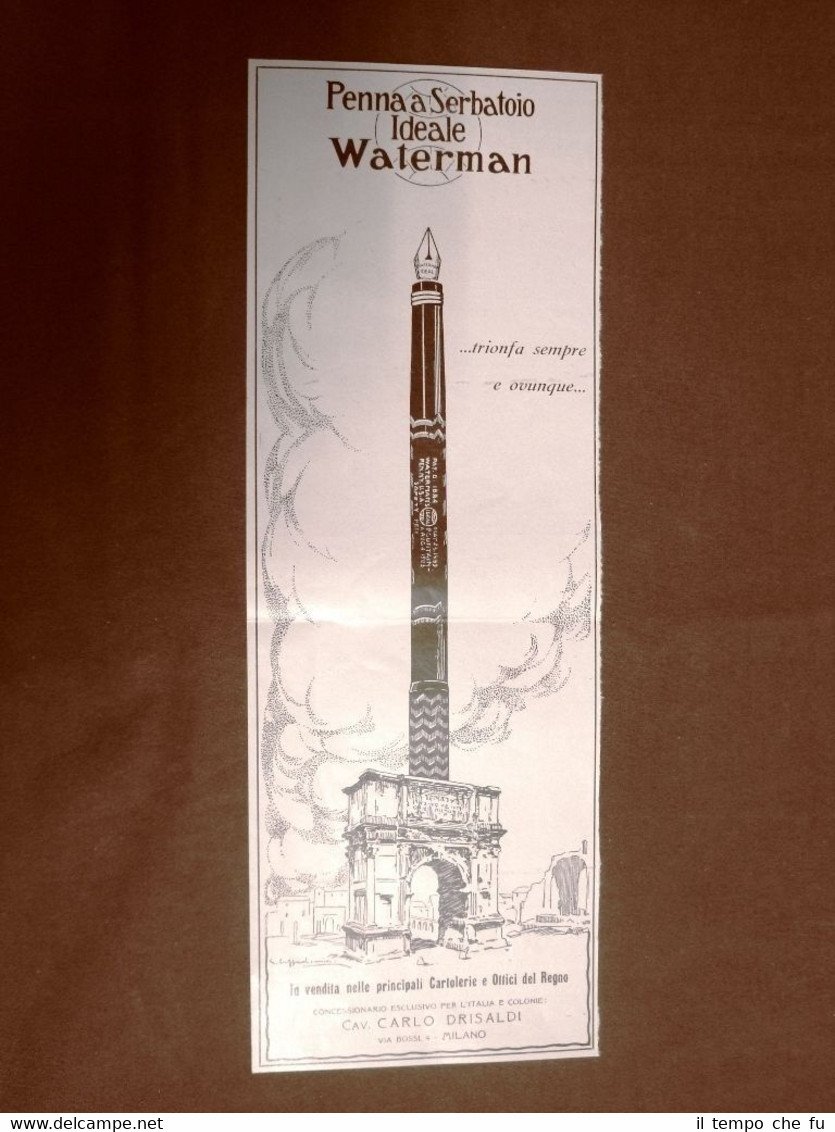 Pubblicità del 1924 Penna a serbatoio Ideale Waternman Cav.Carlo Drisaldi …