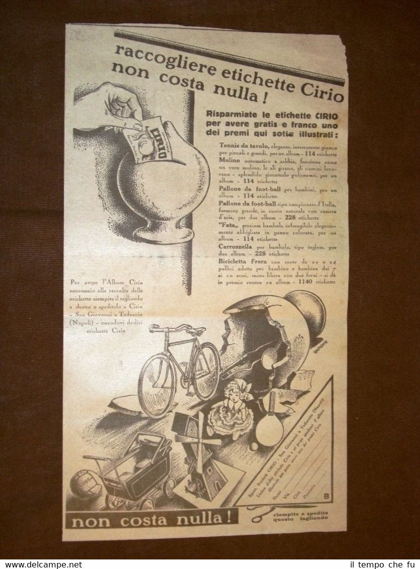 Pubblicità del 1931 I nuovi premi Cirio La raccolta punti …