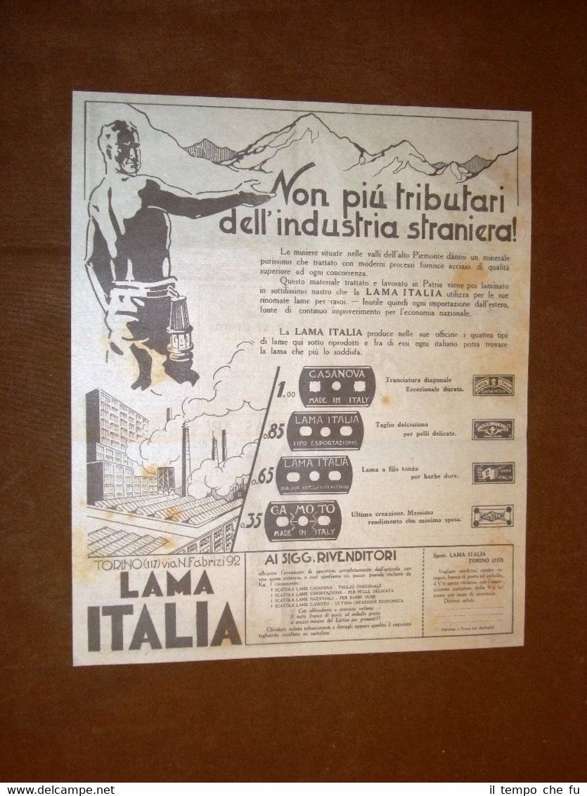 Pubblicità del 1931 Lametta o lama da barba Italia