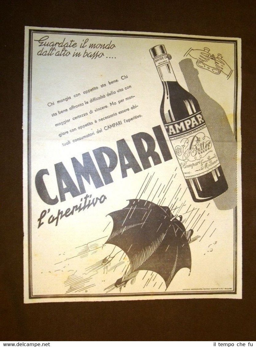 Pubblicità del 1940 Aperitivo Campari Guardate il mondo dall'alto. Tema …