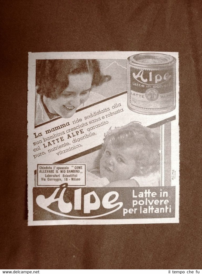 Pubblicità del 1940 Latte in polvere Alpe