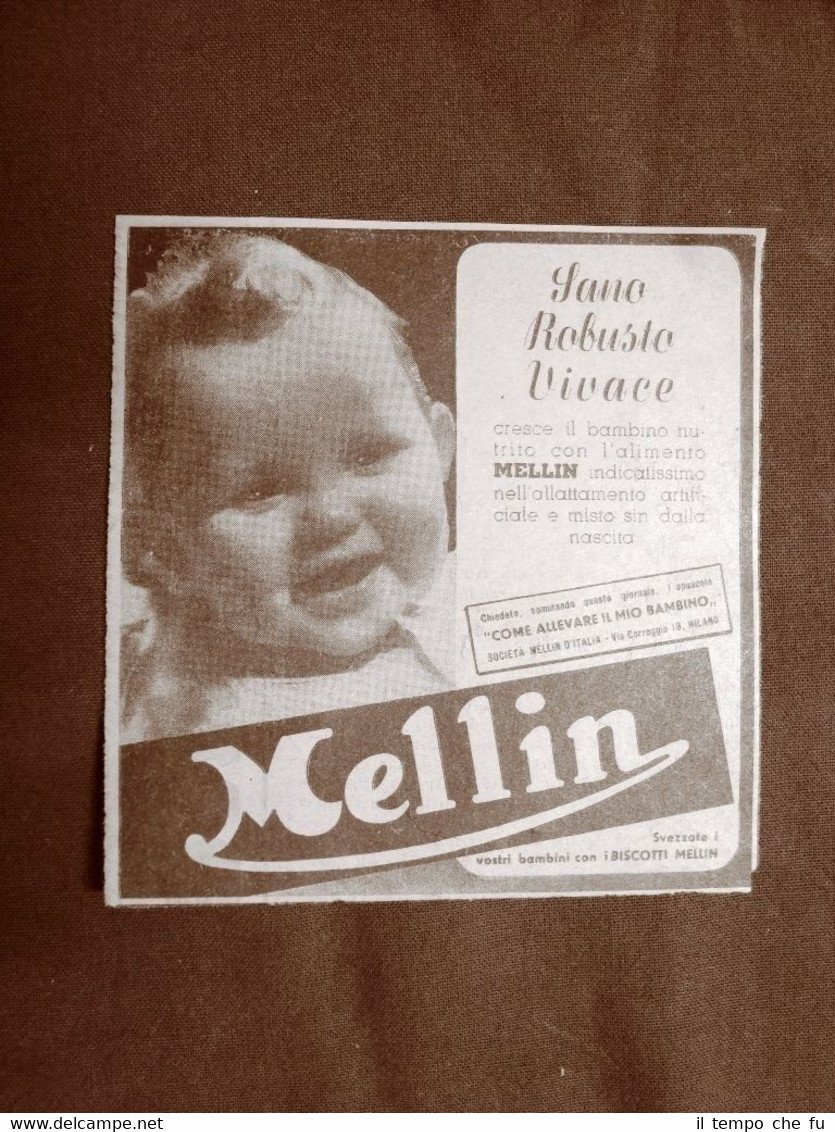 Pubblicità del 1940 Mellin Per l'allattamento artificiale del bambino