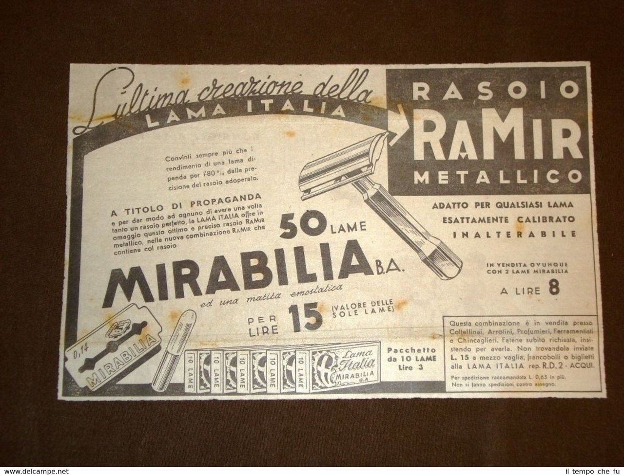 Pubblicità del 1940 Rasoio Ramir metallico o lametta da barba …