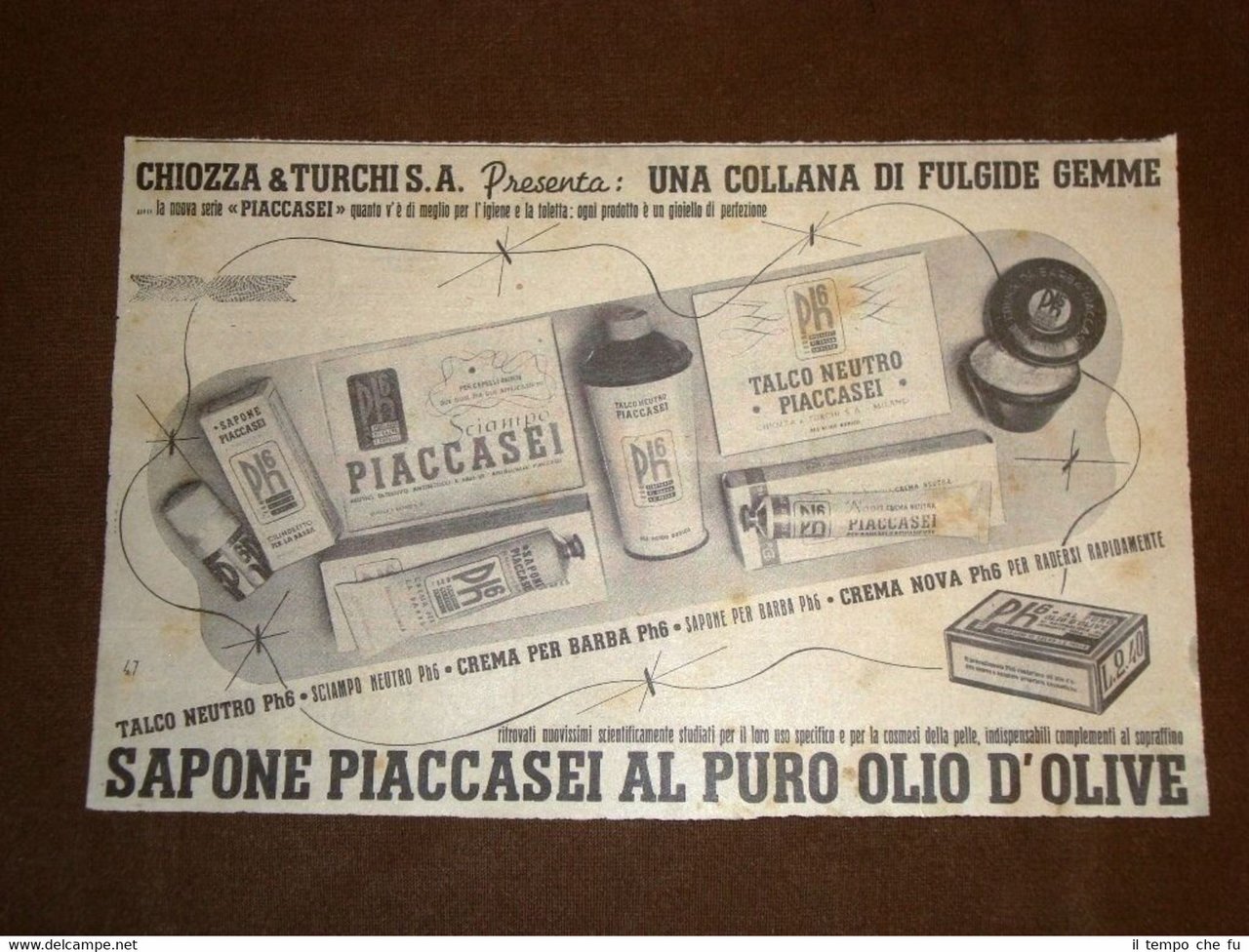 Pubblicità del 1940 Sapone piaccasei all'olio d'olive Chiozza & Turchi … | Immagine principale