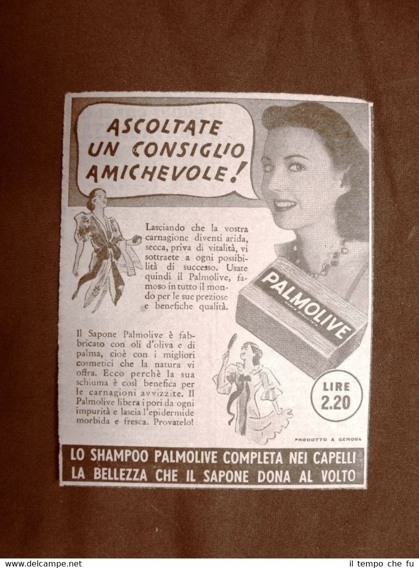 Pubblicità del 1940 Shampoo Palmoline Genova