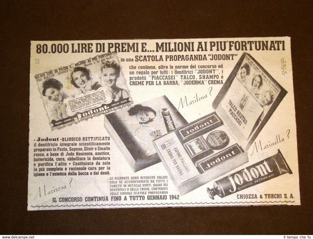 Pubblicità del 1941 Dentifricio Jodont Chiozza & Turchi S.A. Milano …
