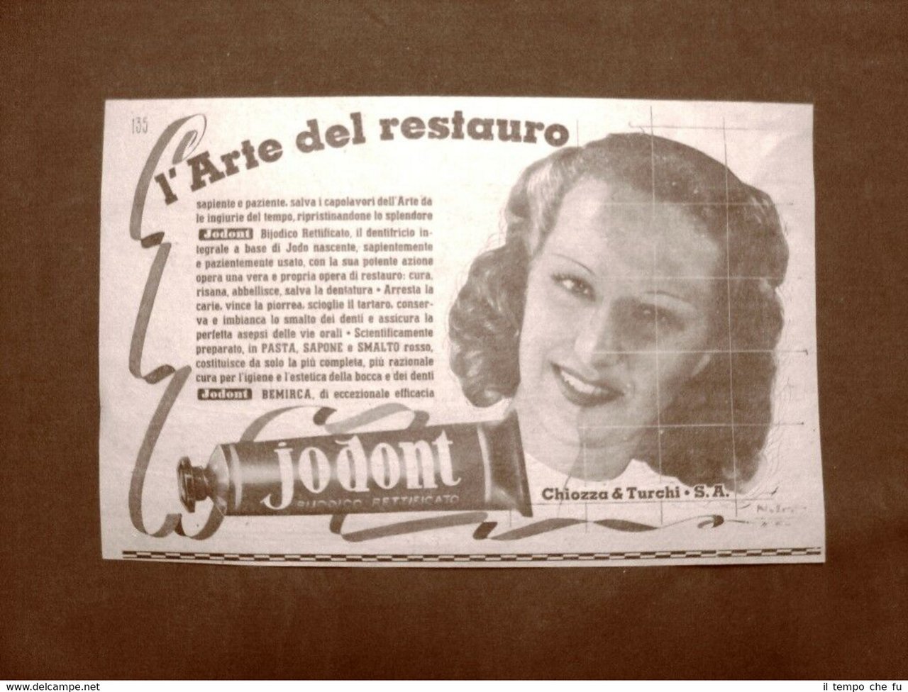 Pubblicità del 1945 Dentifricio Jodont Arte del restauro Chiozza & … | Immagine principale