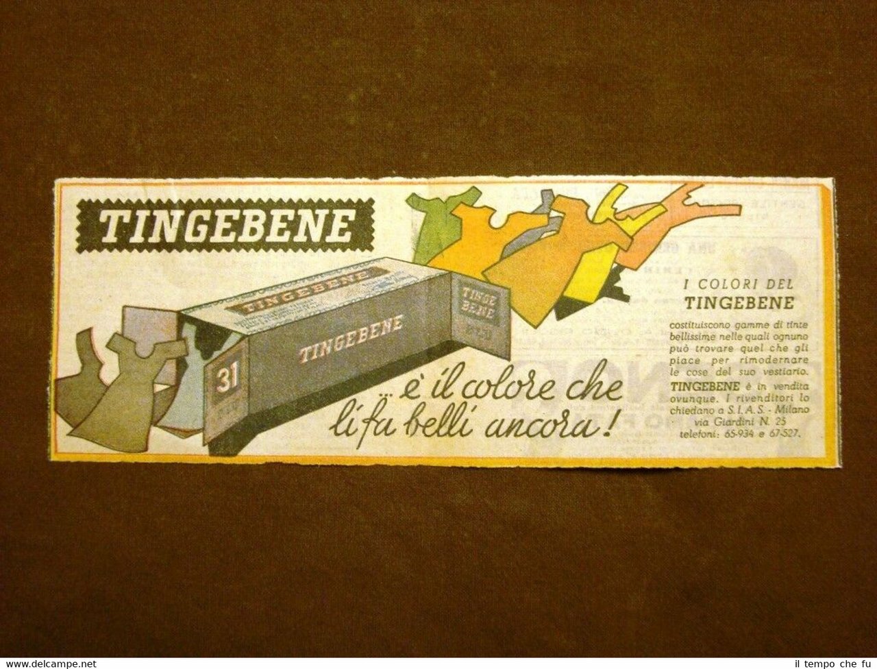 Pubblicità del 1945 Tingebene S.I.A.S. Milano