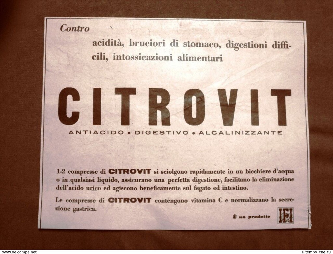 Pubblicità del 1957 Citrovit Compresse contro acidità dello stomaco Prodotto …