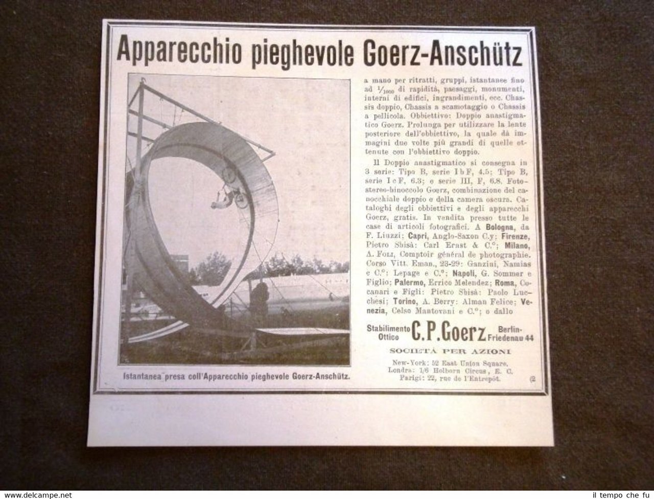Pubblicità Epoca Collezionisti Apparecchio fotografico Goerz Anschutz Bicicletta