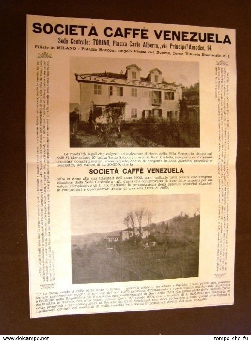 Pubblicità Epoca Collezionisti Società Caffè Venezuela Premio Villa Moncalieri