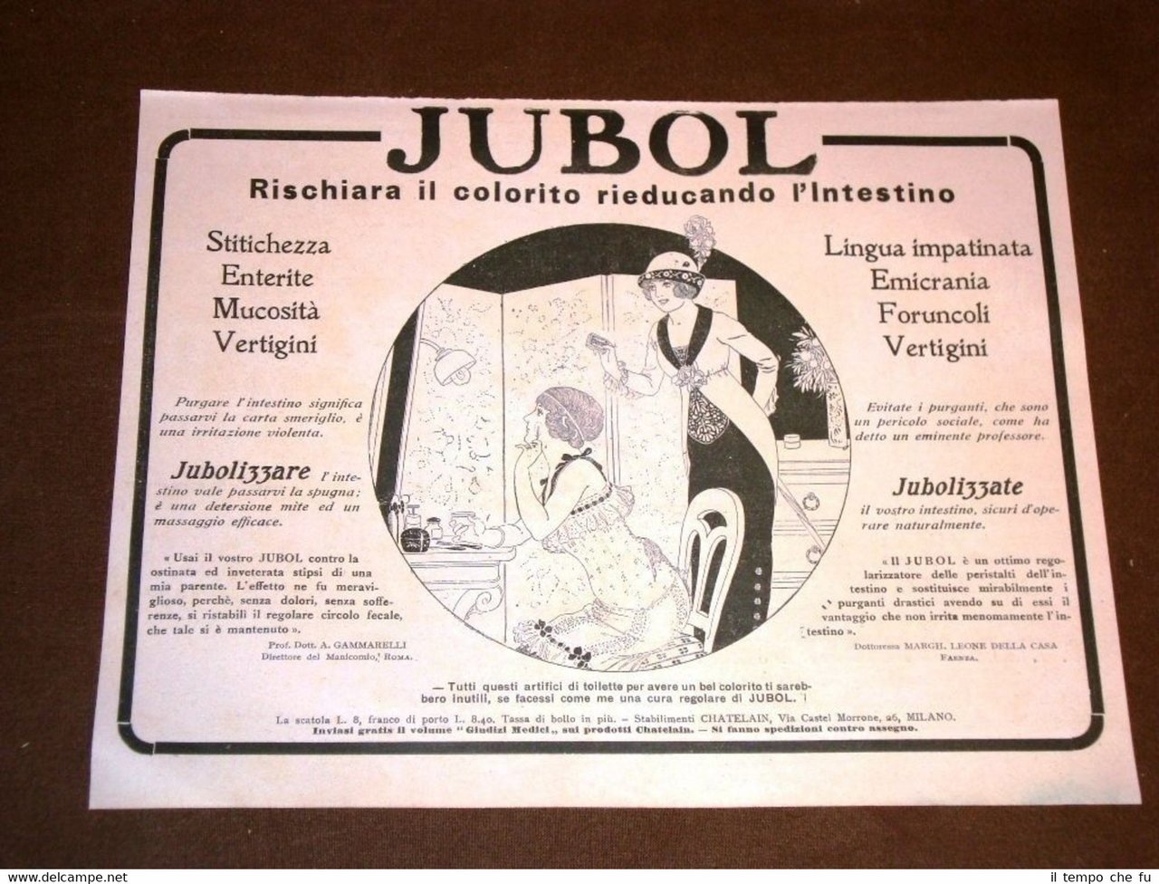 Pubblicità epoca per collezionisti del 1918 Jubol per equilibrio dell'intestino