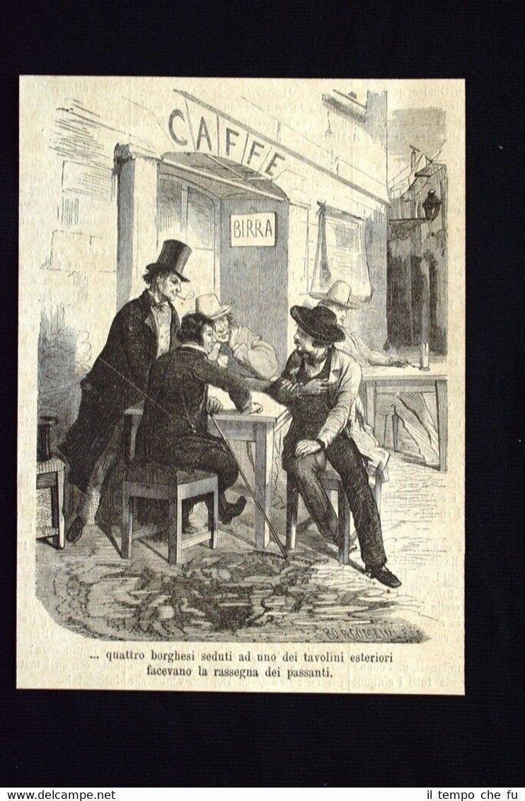Quattro borghesi… facevano la rassegna dei passanti Incisione del 1869