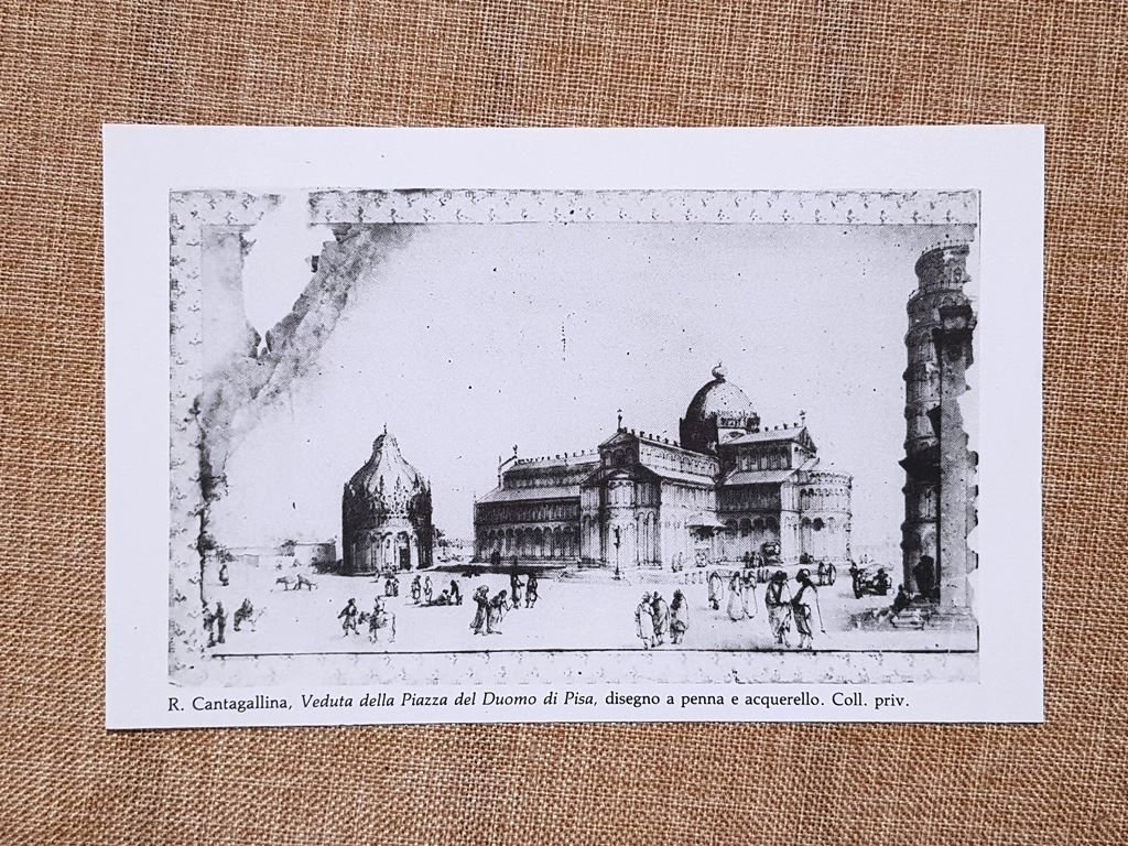R. Cantagallina Veduta Piazza Duomo Pisa disegno penna e acquerello … | Immagine principale