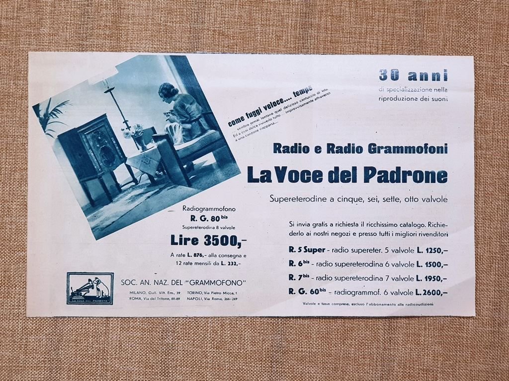 Radio e grammofoni La Voce del Padrone 30 anni d'attività …