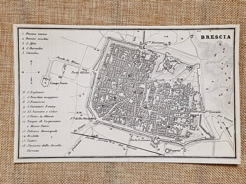 Rara ed antica Pianta topografica Brescia Anno 1871 Ferdinando Artaria …