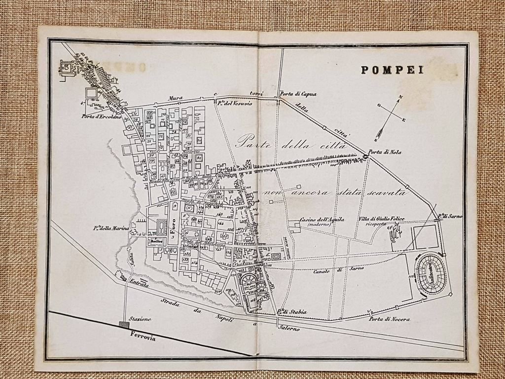 Rara ed antica Pianta topografica Pompei Anno 1871 Ferdinando Artaria …