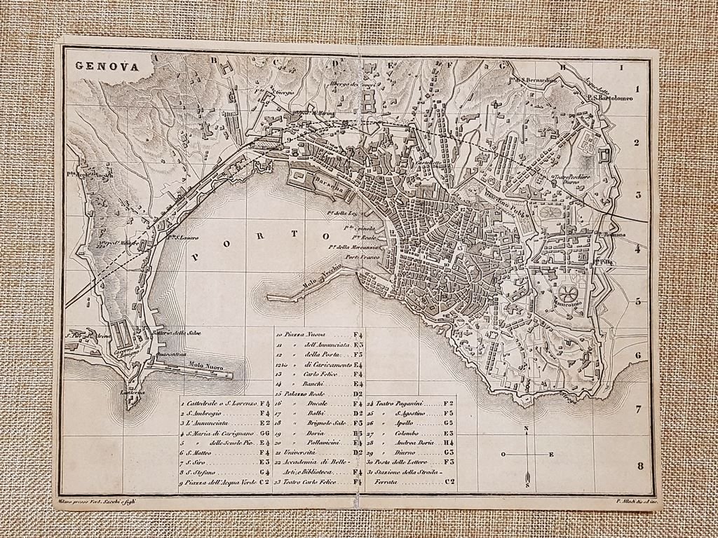 Rara pianta topografica di Genova Anno 1873 Artaria di Ferdinando …