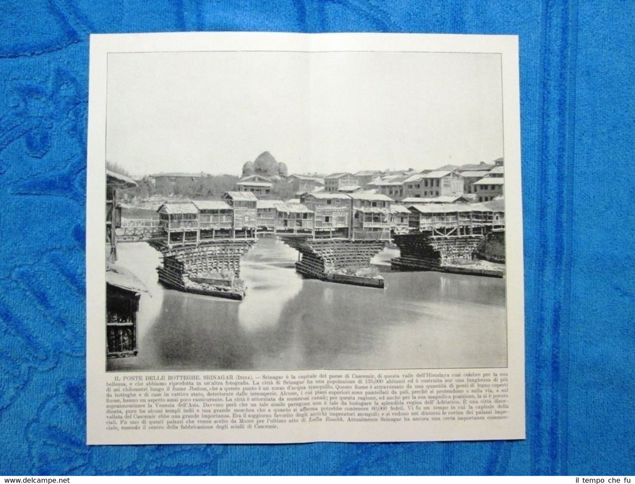 Rara veduta di fine '800: Ponte delle Botteghe.Srinagar+Tempio dei 500 …