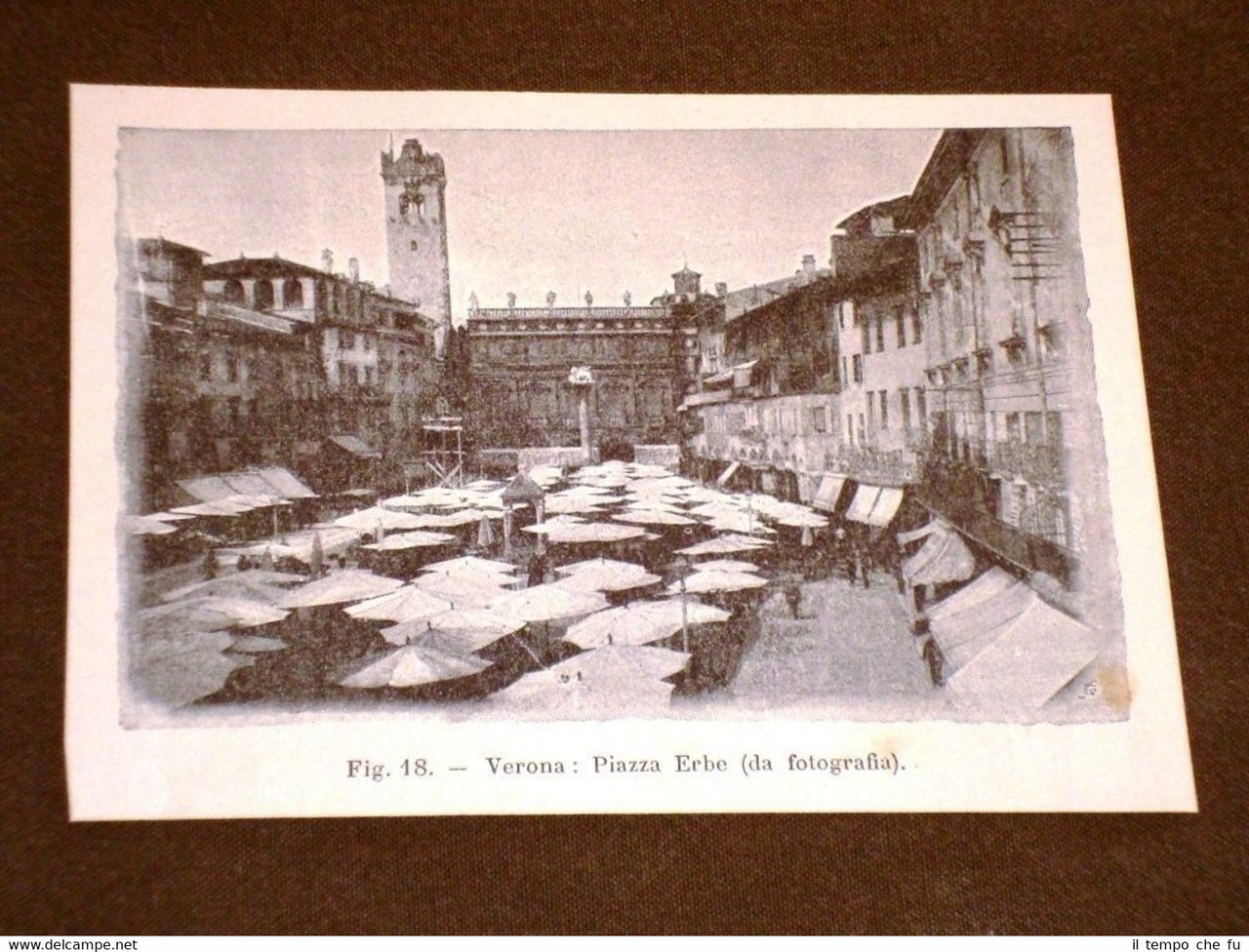 Rara veduta di fine '800 Verona Piazza Erbe