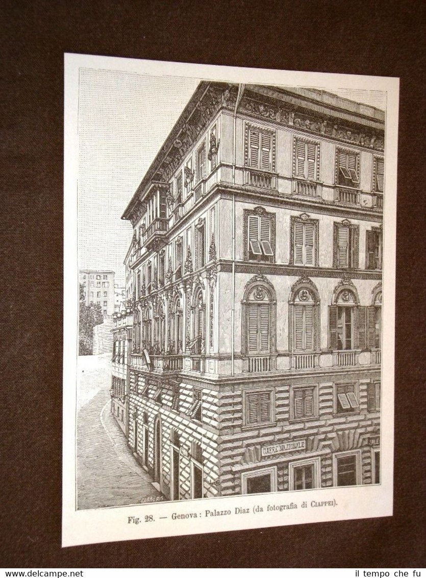 Rara veduta di Genova di fine 800 Palazzo Diaz