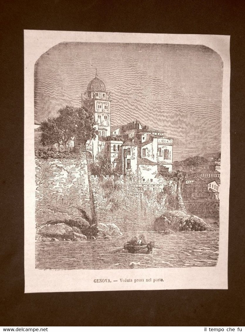 Rara veduta di Genova presa dal Porto del 1866 Liguria