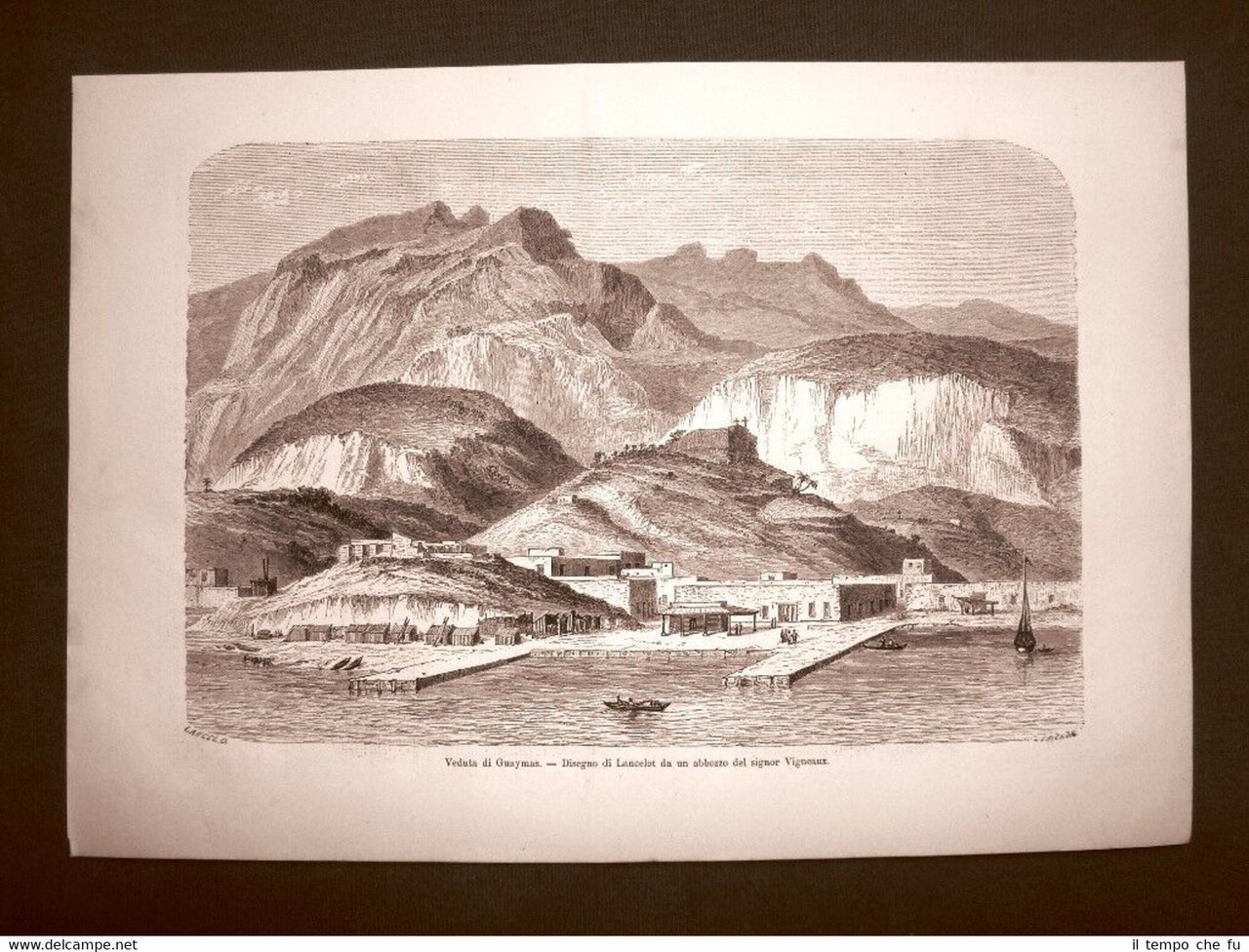 Rara veduta di Guaymas del 1863 Sonora Messico o Mexico
