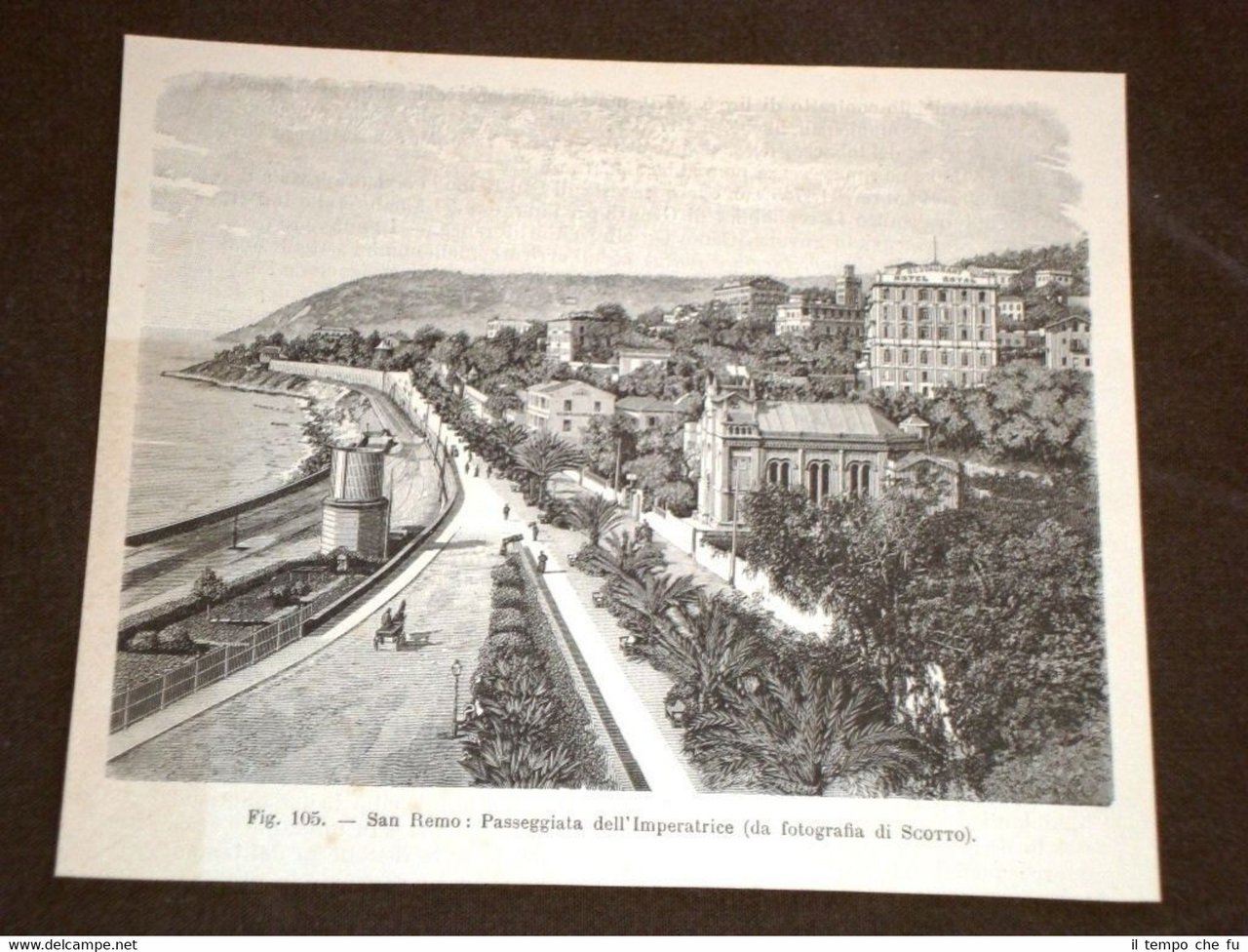 Rara veduta di San Remo di fine '800 Passeggiata dell'Imperatrice