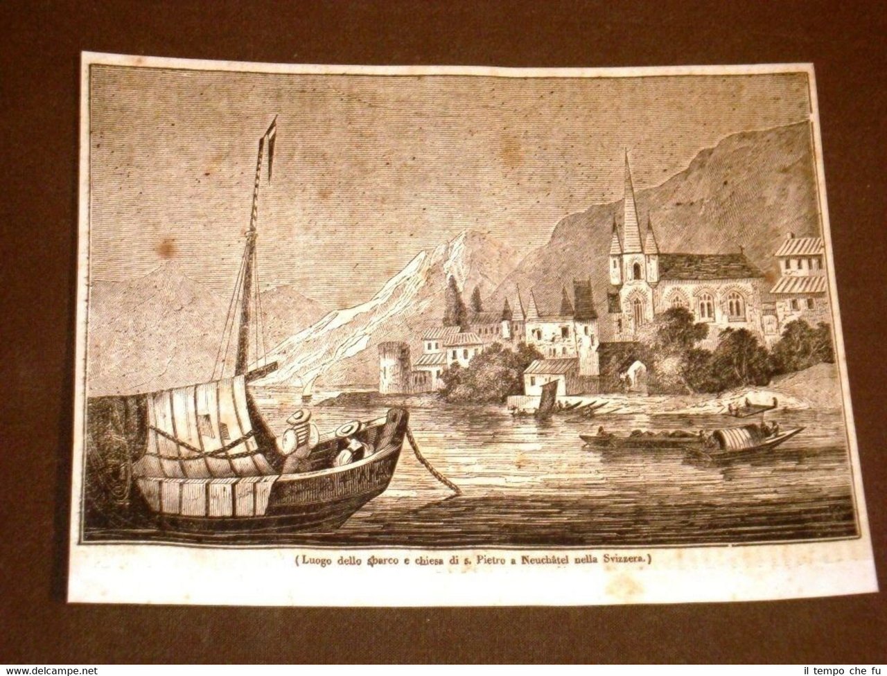 Rarissima incisione del 1836 Sbarco e chiesa di San Pietro …